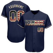 Load image into Gallery viewer, Custom Navy Vintage USA Flag-Cream Authentic Baseball Jersey
