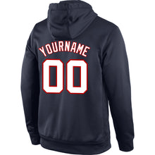 Load image into Gallery viewer, Custom Stitched Navy White-Red Sports Pullover Sweatshirt Hoodie
