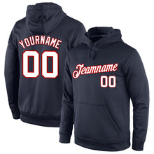 Load image into Gallery viewer, Custom Stitched Navy White-Red Sports Pullover Sweatshirt Hoodie
