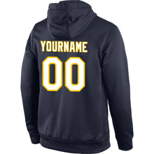 Load image into Gallery viewer, Custom Stitched Navy White-Gold Sports Pullover Sweatshirt Hoodie
