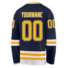 Load image into Gallery viewer, Custom Navy Gold-White Hockey Jersey
