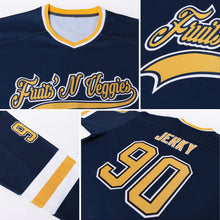 Load image into Gallery viewer, Custom Navy Gold-White Hockey Jersey
