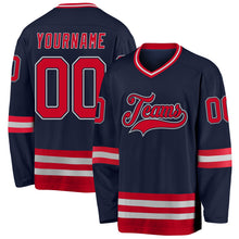 Load image into Gallery viewer, Custom Navy Red-Gray Hockey Jersey
