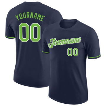 Custom Navy Neon Green-White Performance T-Shirt