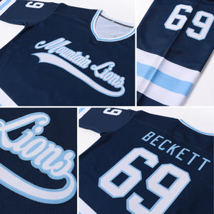 Custom Navy White-Light Blue Hockey Jersey