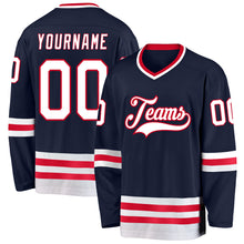 Load image into Gallery viewer, Custom Navy White-Red Hockey Jersey
