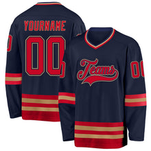 Load image into Gallery viewer, Custom Navy Red-Old Gold Hockey Jersey
