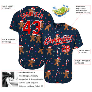 Custom Navy Red-White Christmas 3D Authentic Baseball Jersey