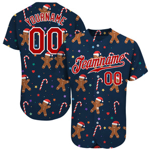 Custom Navy Red-White Christmas 3D Authentic Baseball Jersey