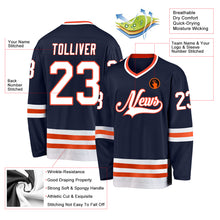 Load image into Gallery viewer, Custom Navy White-Orange Hockey Jersey
