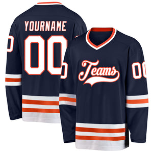 Custom Navy White-Orange Hockey Jersey