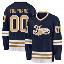 Load image into Gallery viewer, Custom Navy Old Gold-White Hockey Jersey
