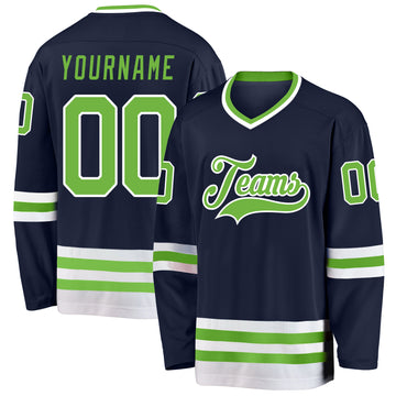 Custom Navy Neon Green-White Hockey Jersey