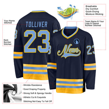 Custom Navy Light Blue-Gold Hockey Jersey