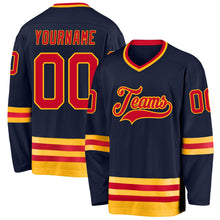 Load image into Gallery viewer, Custom Navy Red-Gold Hockey Jersey
