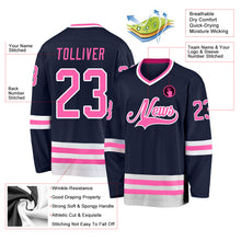 Load image into Gallery viewer, Custom Navy Pink-White Hockey Jersey
