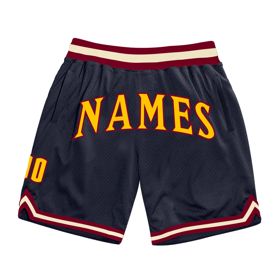 Custom Navy Gold-Maroon Authentic Throwback Basketball Shorts