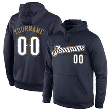Load image into Gallery viewer, Custom Stitched Navy White-Old Gold Sports Pullover Sweatshirt Hoodie
