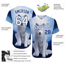 Load image into Gallery viewer, Custom Navy White-Royal 3D Pattern Design Wolf Authentic Baseball Jersey
