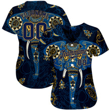 Load image into Gallery viewer, Custom Navy Navy-Old Gold 3D Pattern Design Elephant Authentic Baseball Jersey
