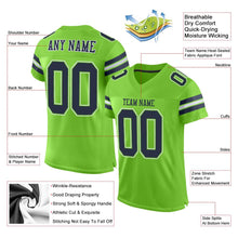 Load image into Gallery viewer, Custom Neon Green Navy-White Mesh Authentic Football Jersey
