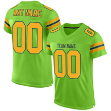 Load image into Gallery viewer, Custom Neon Green Gold-Navy Mesh Authentic Football Jersey
