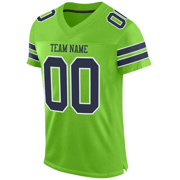 Custom Neon Green Navy-White Mesh Authentic Football Jersey