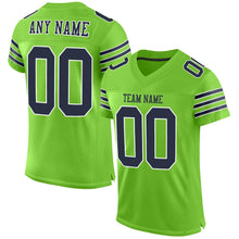 Load image into Gallery viewer, Custom Neon Green Navy-White Mesh Authentic Football Jersey
