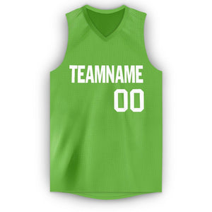 Custom Neon Green White V-Neck Basketball Jersey