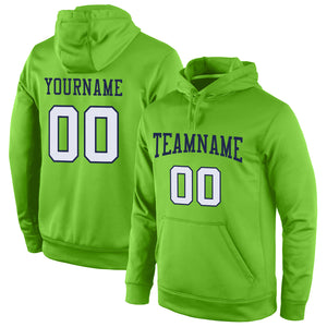 Custom Stitched Neon Green White-Navy Sports Pullover Sweatshirt Hoodie