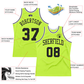 Custom Neon Green Black-White Authentic Throwback Basketball Jersey