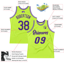 Load image into Gallery viewer, Custom Neon Green Purple-White Authentic Throwback Basketball Jersey
