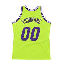 Load image into Gallery viewer, Custom Neon Green Purple-White Authentic Throwback Basketball Jersey
