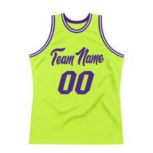 Load image into Gallery viewer, Custom Neon Green Purple-White Authentic Throwback Basketball Jersey
