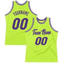 Load image into Gallery viewer, Custom Neon Green Purple-White Authentic Throwback Basketball Jersey
