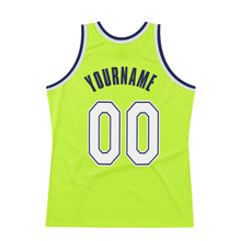 Load image into Gallery viewer, Custom Neon Green White-Navy Authentic Throwback Basketball Jersey
