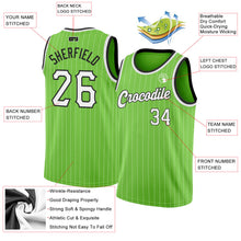 Load image into Gallery viewer, Custom Neon Green White Pinstripe White-Black Authentic Basketball Jersey
