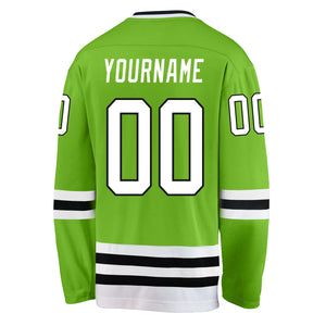 Custom Neon Green White-Black Hockey Jersey