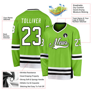 Custom Neon Green White-Black Hockey Jersey