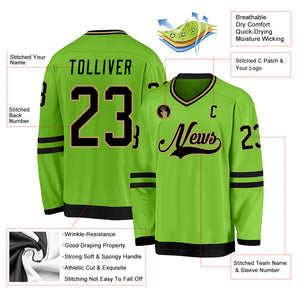 Custom Neon Green Black-Old Gold Hockey Jersey