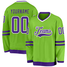 Load image into Gallery viewer, Custom Neon Green Purple-White Hockey Jersey
