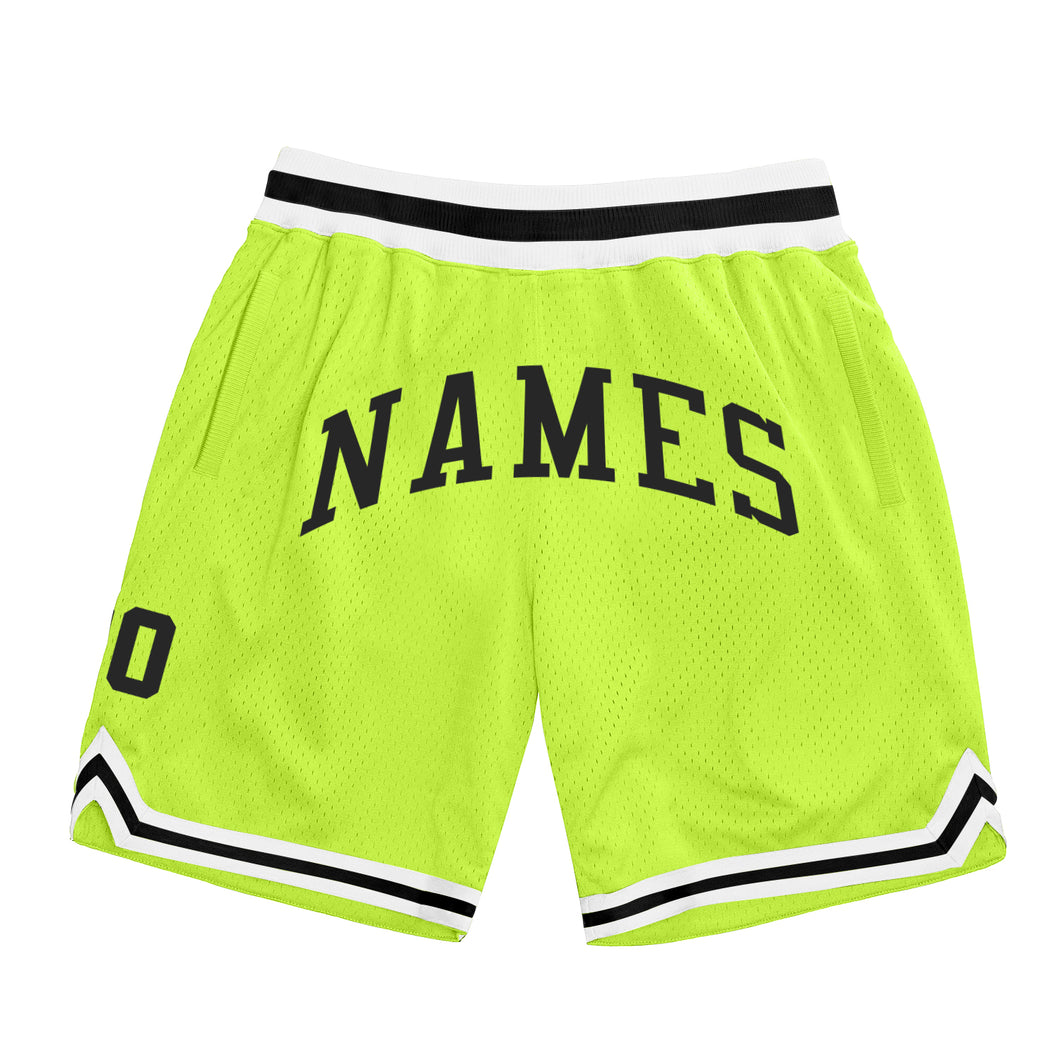 Custom Neon Green Black-White Authentic Throwback Basketball Shorts