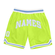 Load image into Gallery viewer, Custom Neon Green White-Light Blue Authentic Throwback Basketball Shorts
