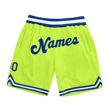 Load image into Gallery viewer, Custom Neon Green Royal-White Authentic Throwback Basketball Shorts
