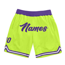 Load image into Gallery viewer, Custom Neon Green Purple-White Authentic Throwback Basketball Shorts
