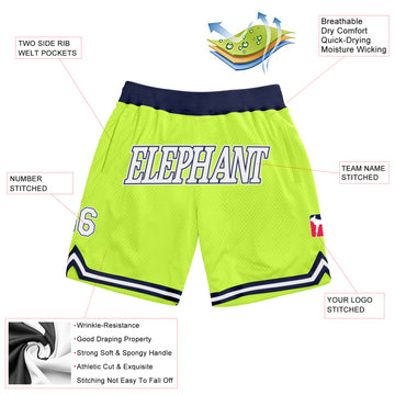 Custom Neon Green White-Navy Authentic Throwback Basketball Shorts