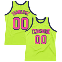 Load image into Gallery viewer, Custom Neon Green Pink-Navy Authentic Throwback Basketball Jersey
