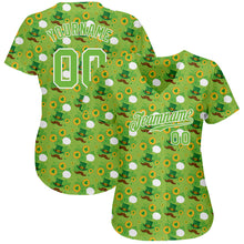 Load image into Gallery viewer, Custom Neon Green Brown-Gold 3D Pattern Design Authentic St. Patrick&#39;s Day Baseball Jersey
