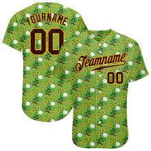 Load image into Gallery viewer, Custom Neon Green Brown-Gold 3D Pattern Design Authentic St. Patrick&#39;s Day Baseball Jersey
