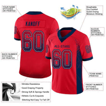 Load image into Gallery viewer, Custom Scarlet Navy-Gray Mesh Drift Fashion Football Jersey

